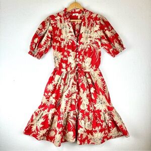 Dylan Gia Mia Floral Button Up Ruffle Dress Red